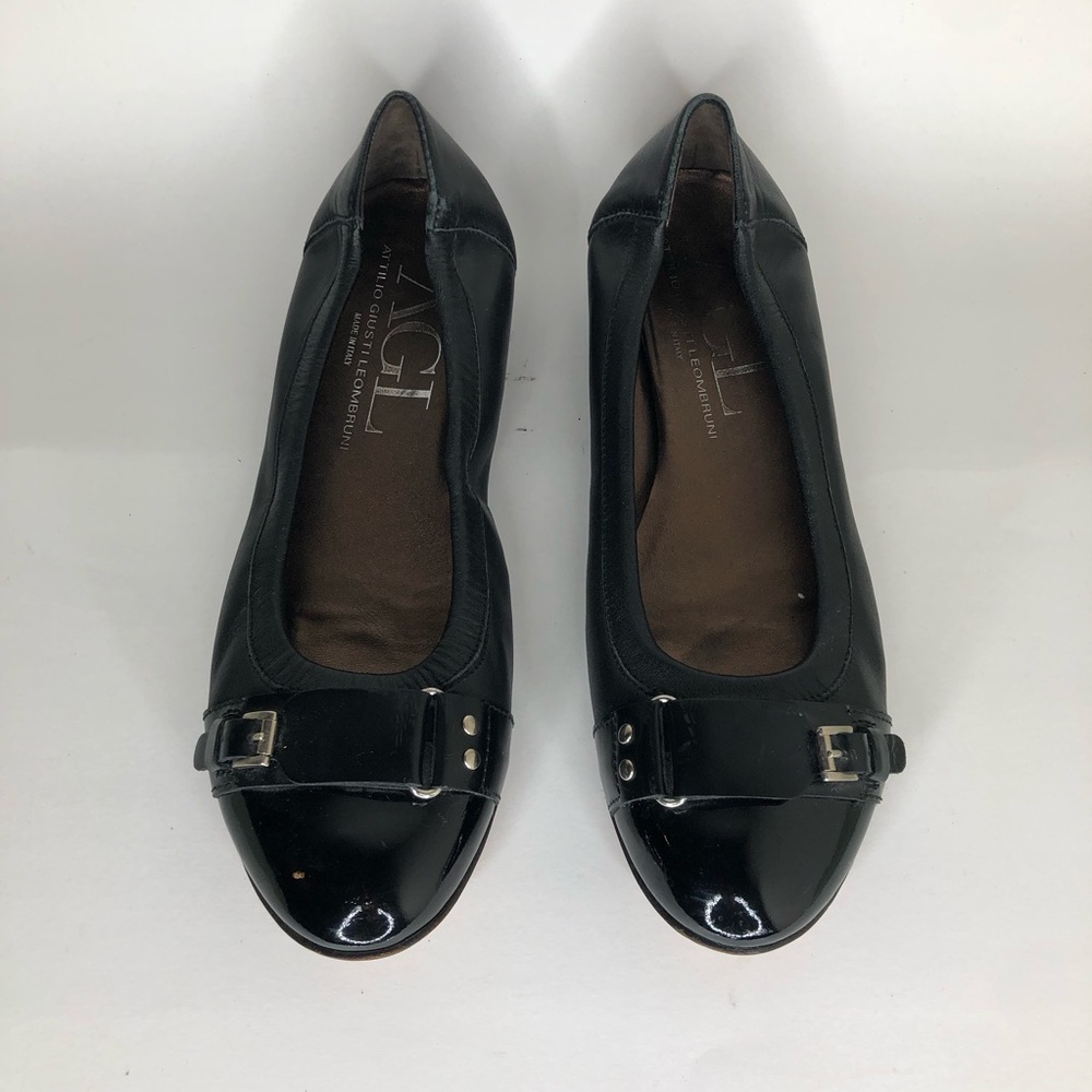 AGL Shoes Flats Slip Ons Women Size 40 US 9 Black Leather Italy Cap Toe - Picture 13 of 16